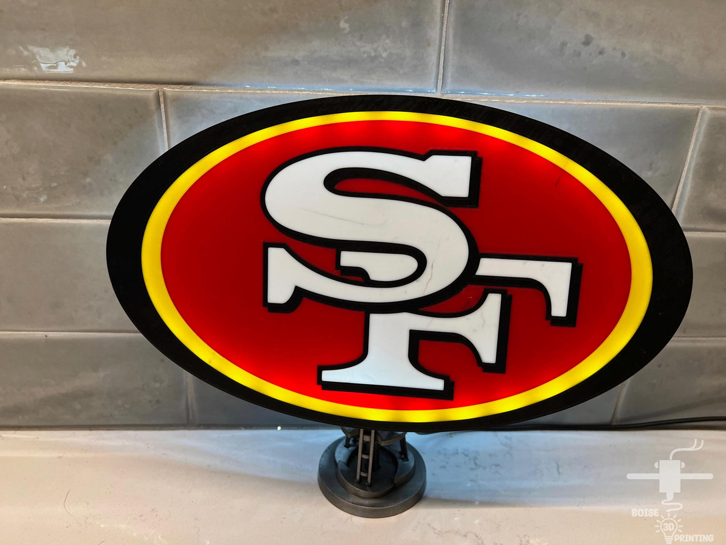 a red and yellow sign with the letter s on it