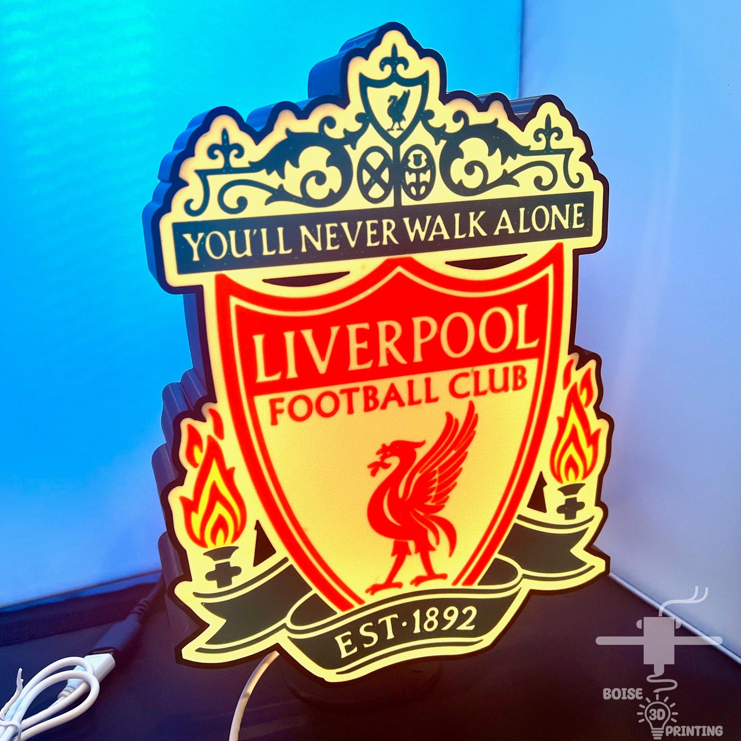 a neon sign that says you'll never walk alone liverpool football club
