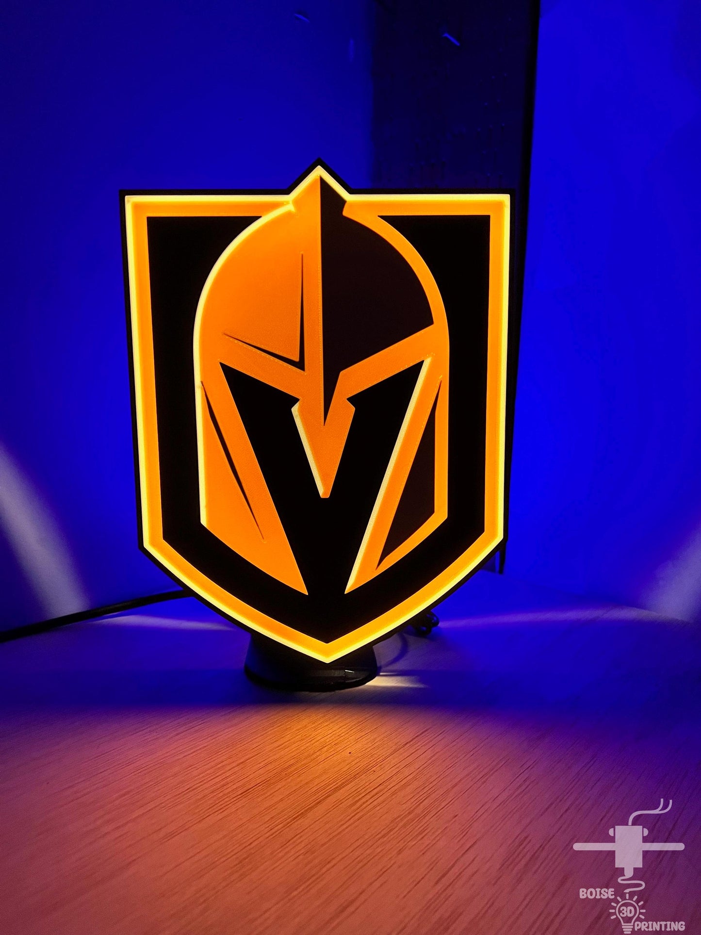 a close up of a logo on a table