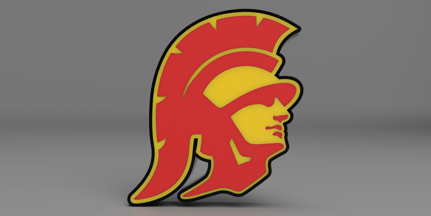 a 3d image of a red and yellow spartan helmet