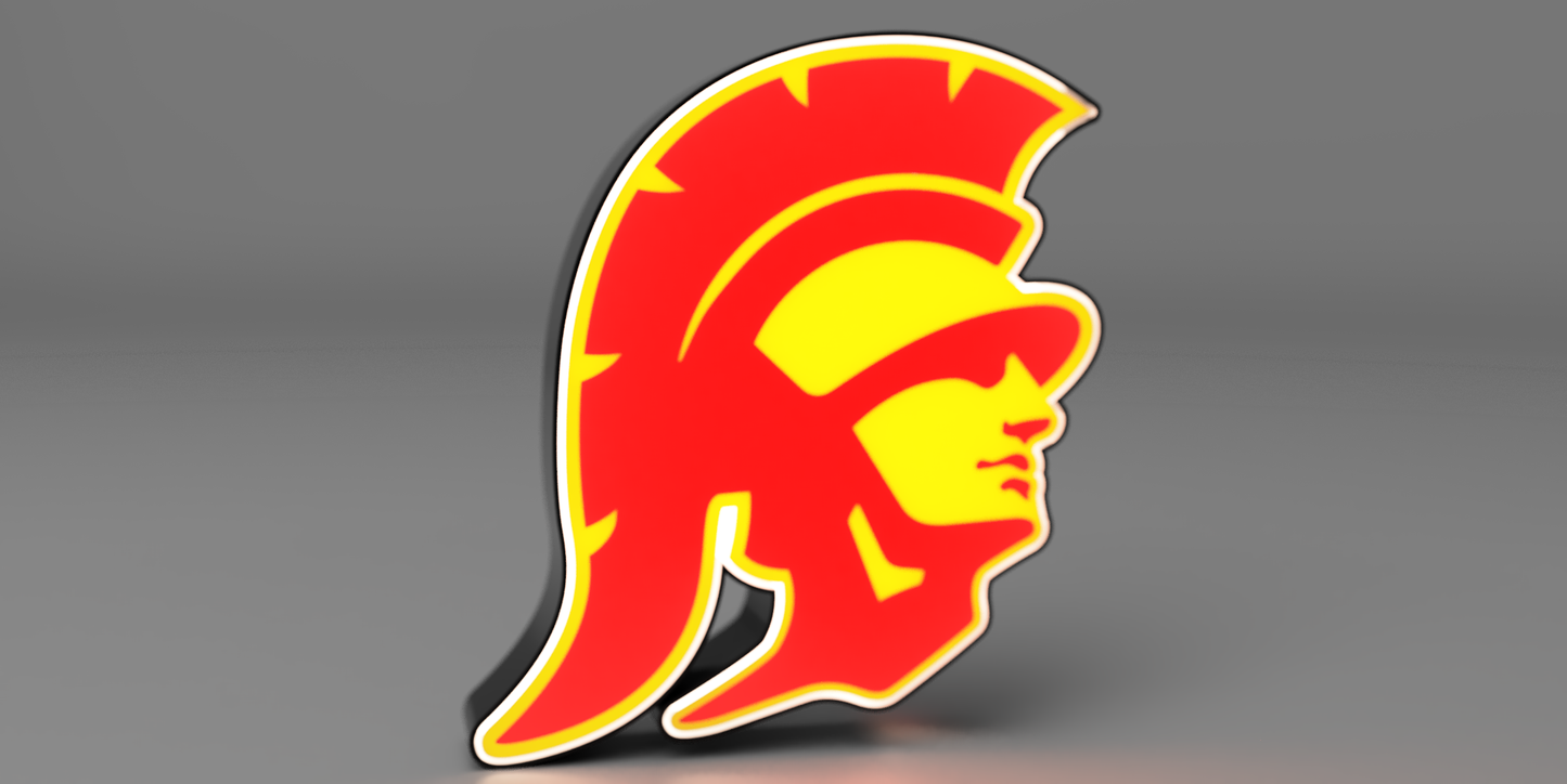 a 3d image of a red and yellow spartan helmet