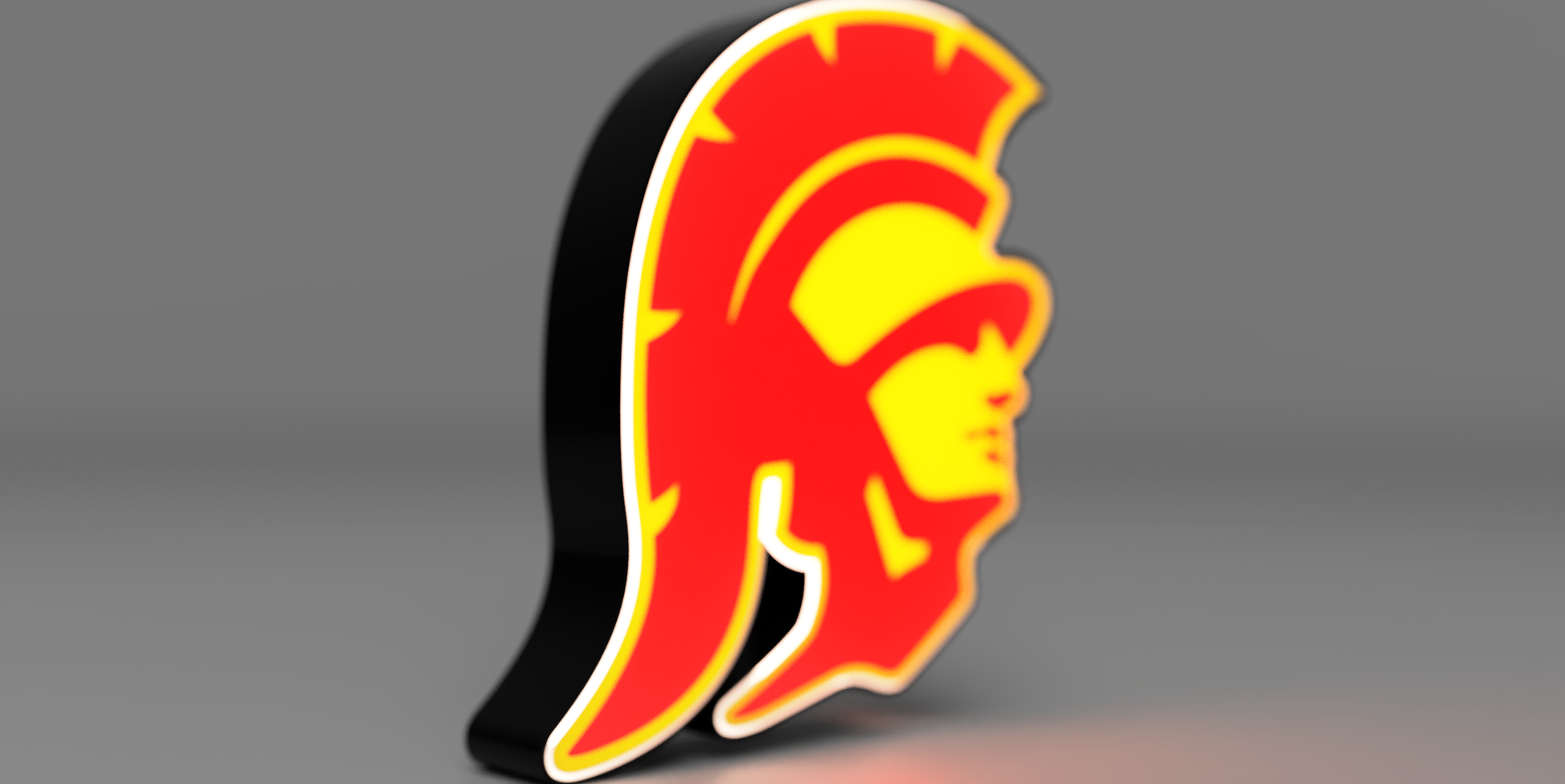 a red and yellow logo on a gray background