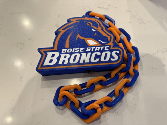 a boise state bronco's logo on a table