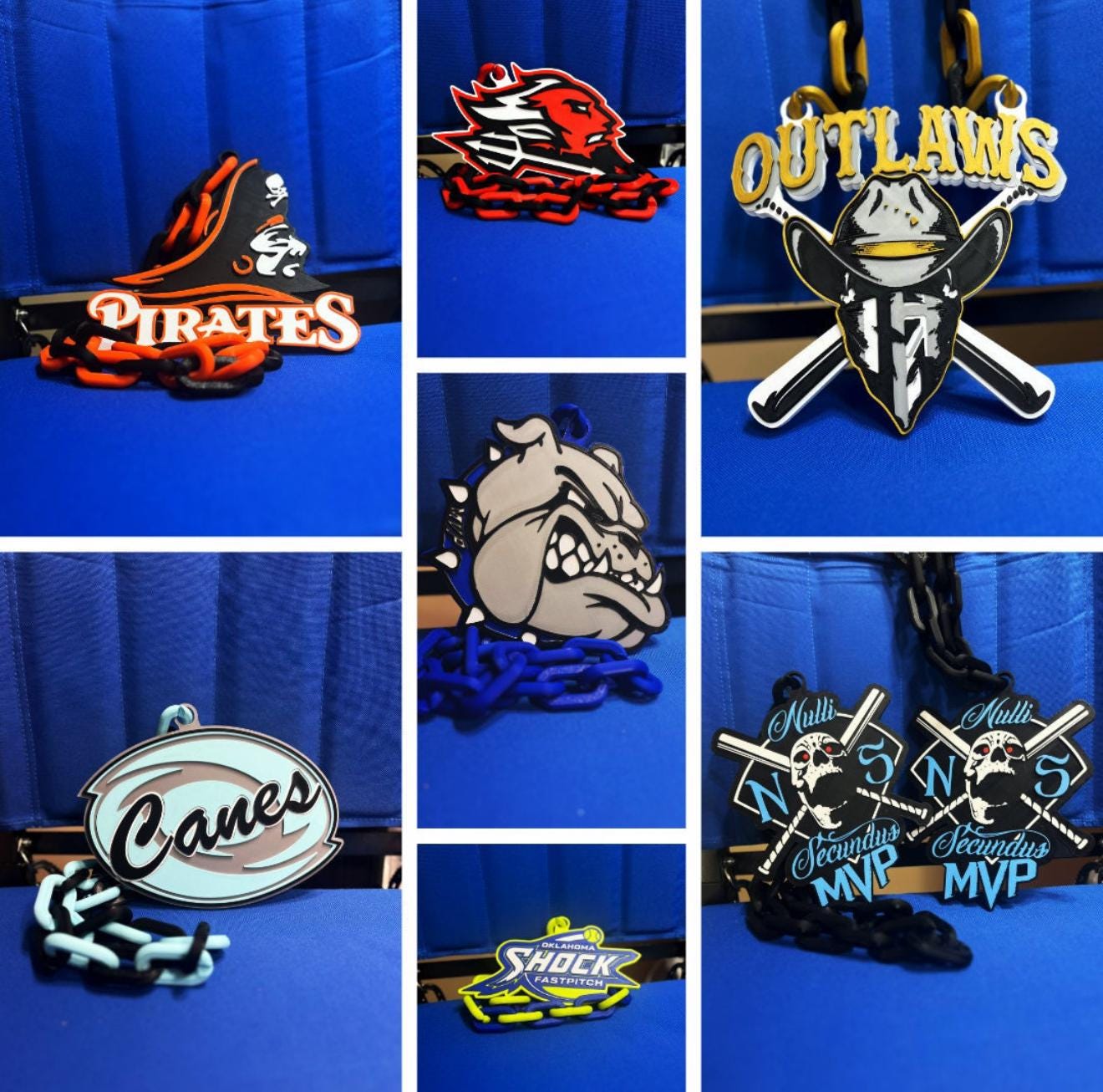 a collage of different sports logos on a blue background