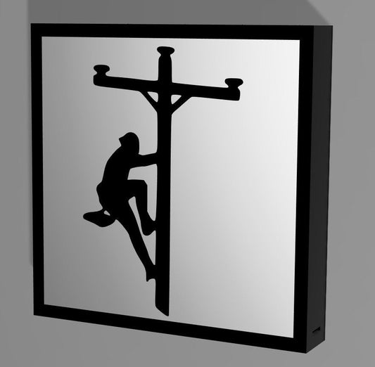 Lineman Climbing Power Pole LED LightBox