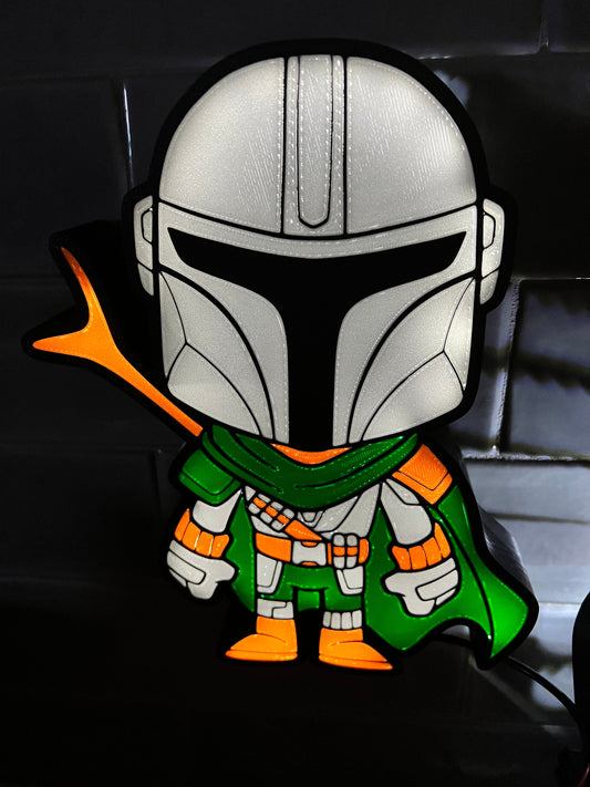 Star Wars inspired Mandalorian Chibi LED Lightbox Lamp / Sign