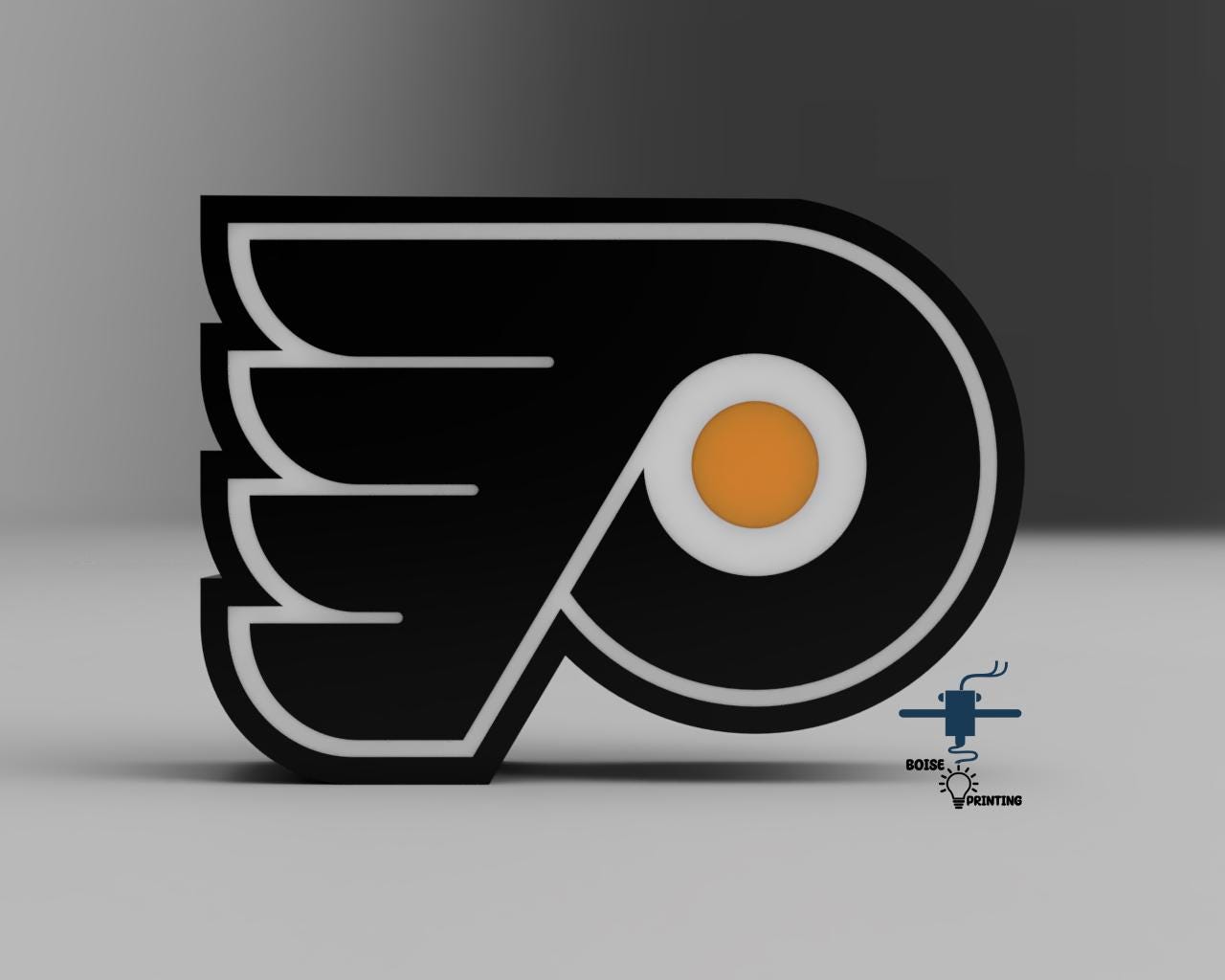 a black and white logo with an orange egg in the center