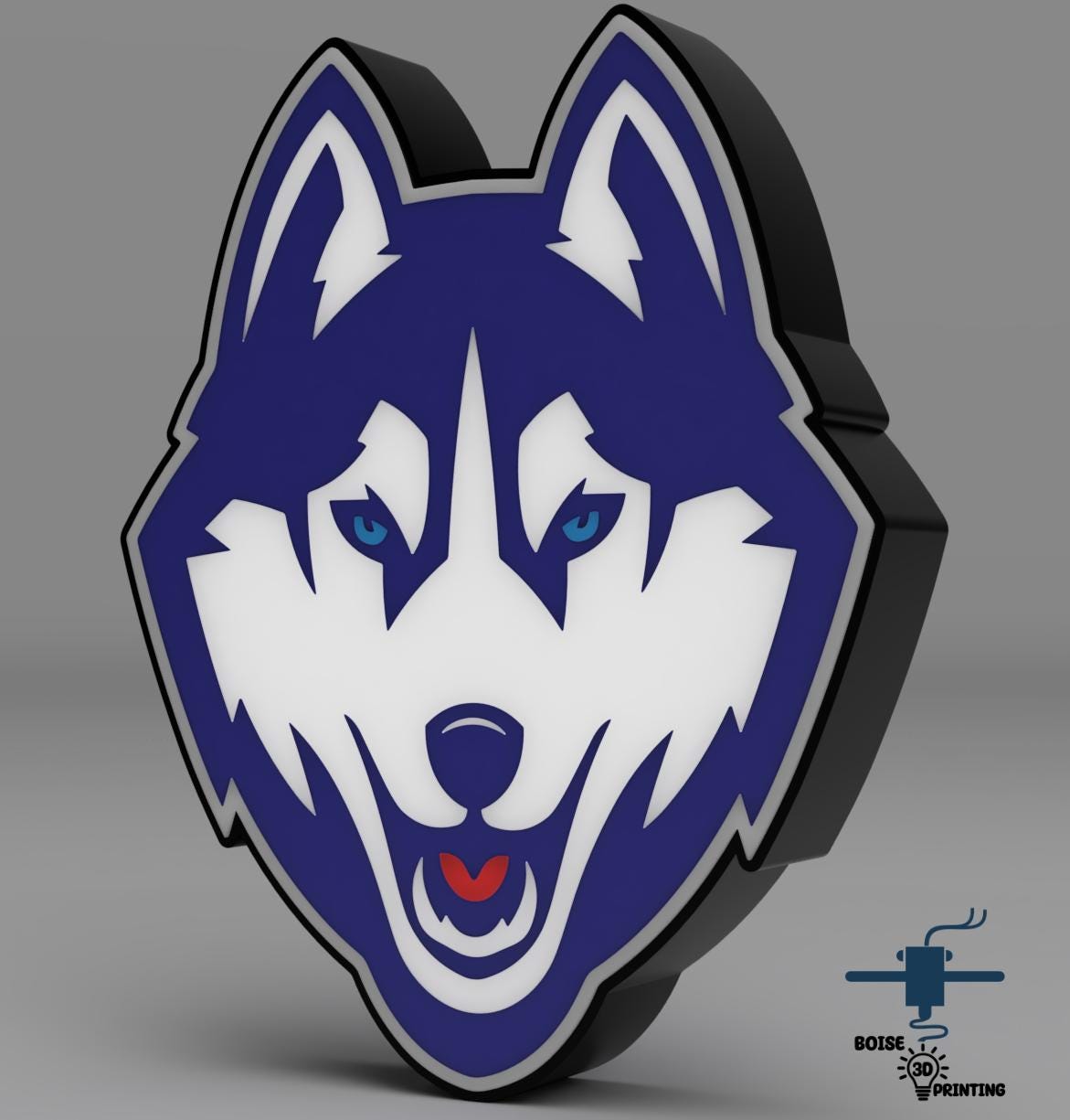 a 3d image of a husky dog with blue eyes