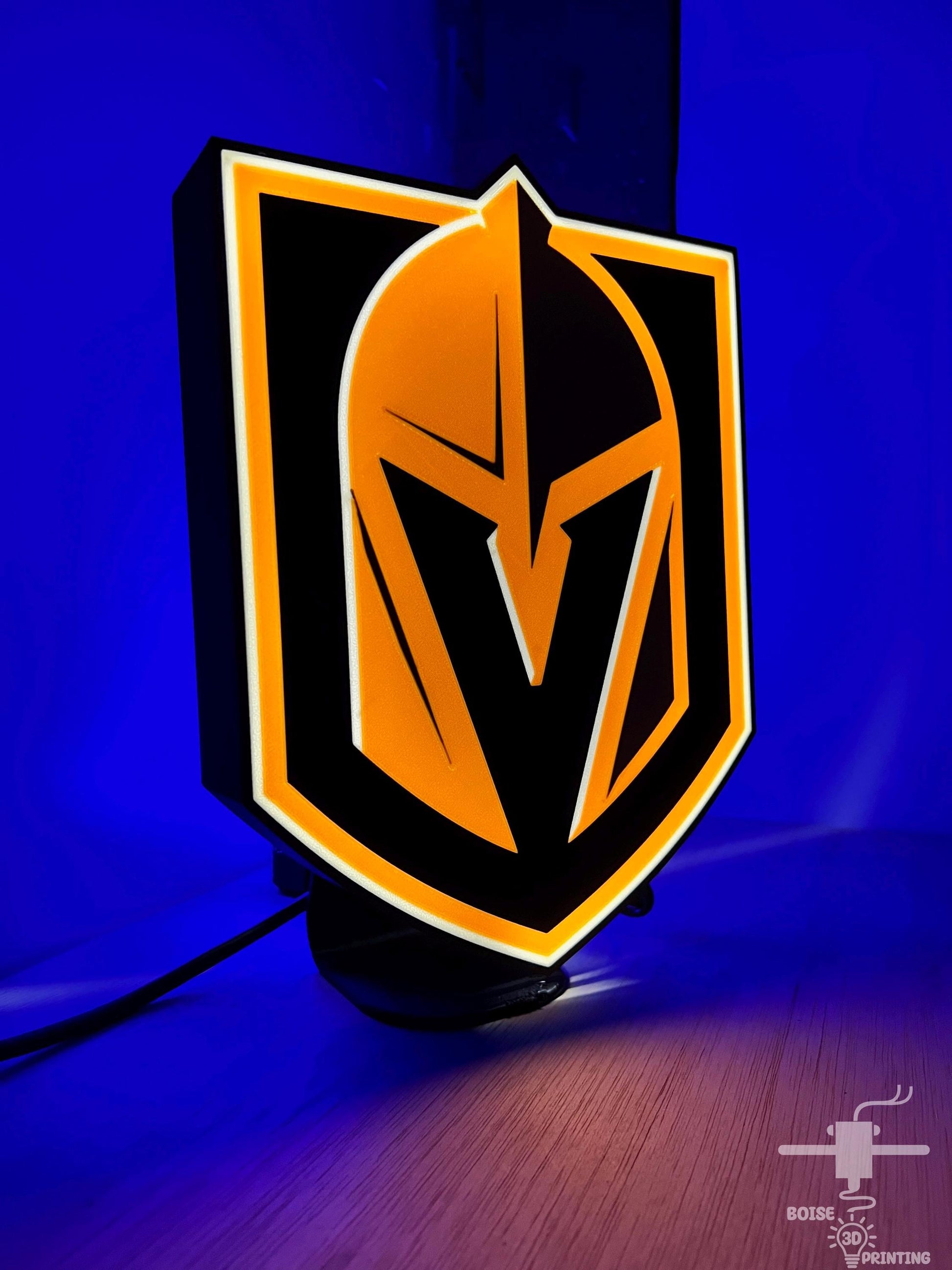 a close up of a logo on a table