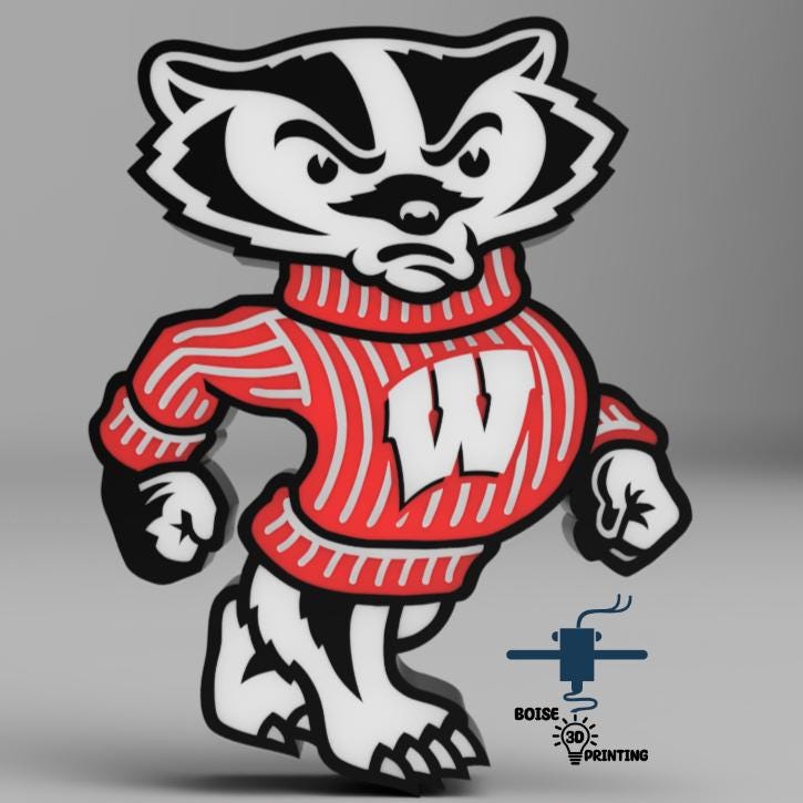a badger mascot with a sweater on