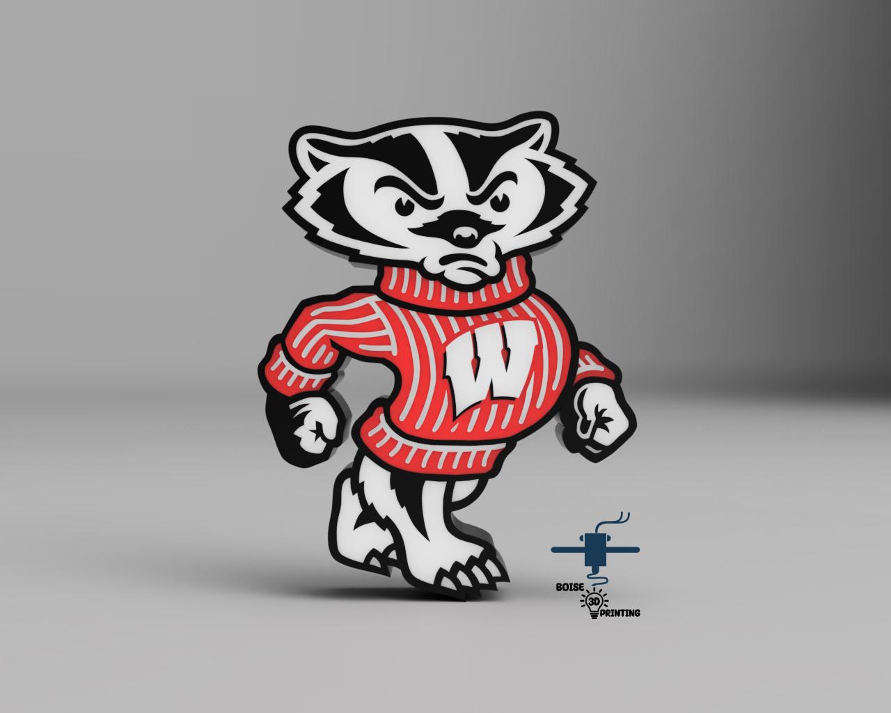 a badger mascot with a sweater on