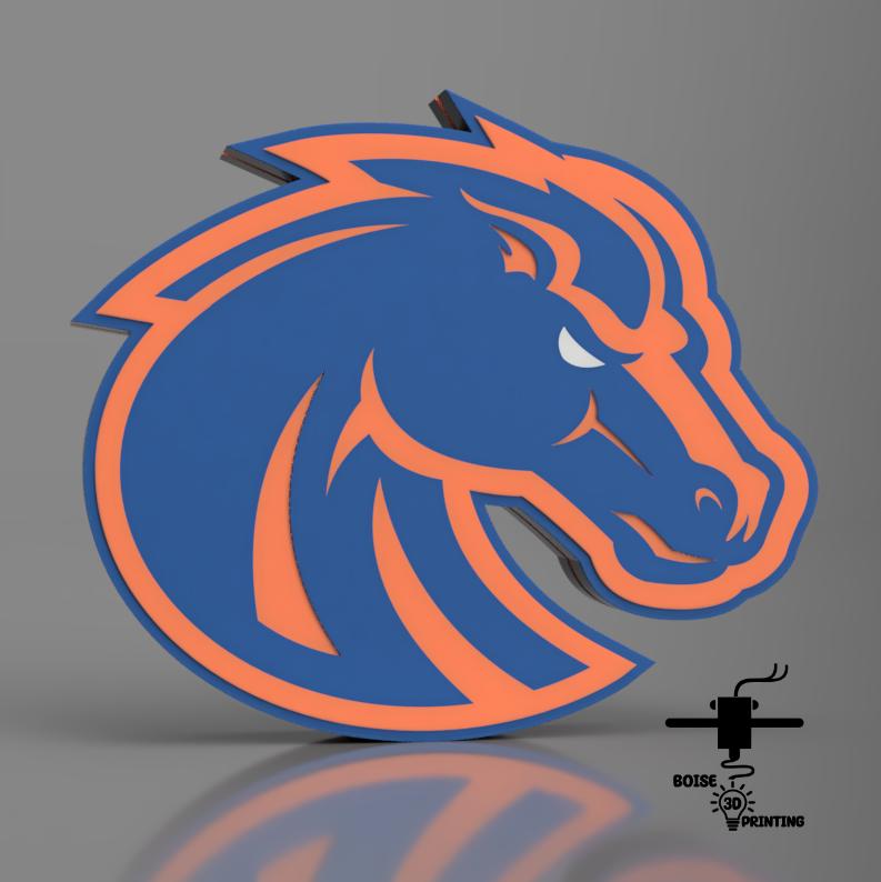 a blue and orange horse head on a gray background