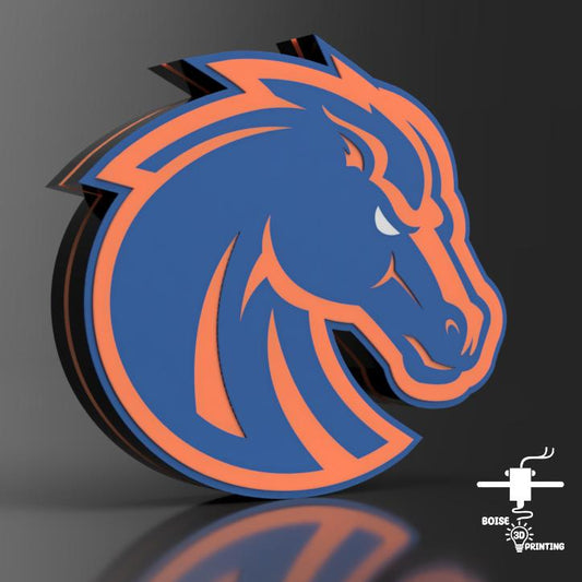 a blue and orange horse head with a black background